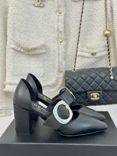 Chanel pointed toe thick heel sandals