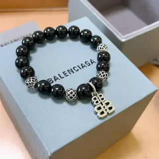 Balenciaga natural black agate bracelet