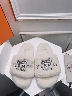 Hermès latest autumn and winter flat-bottomed fur slippers