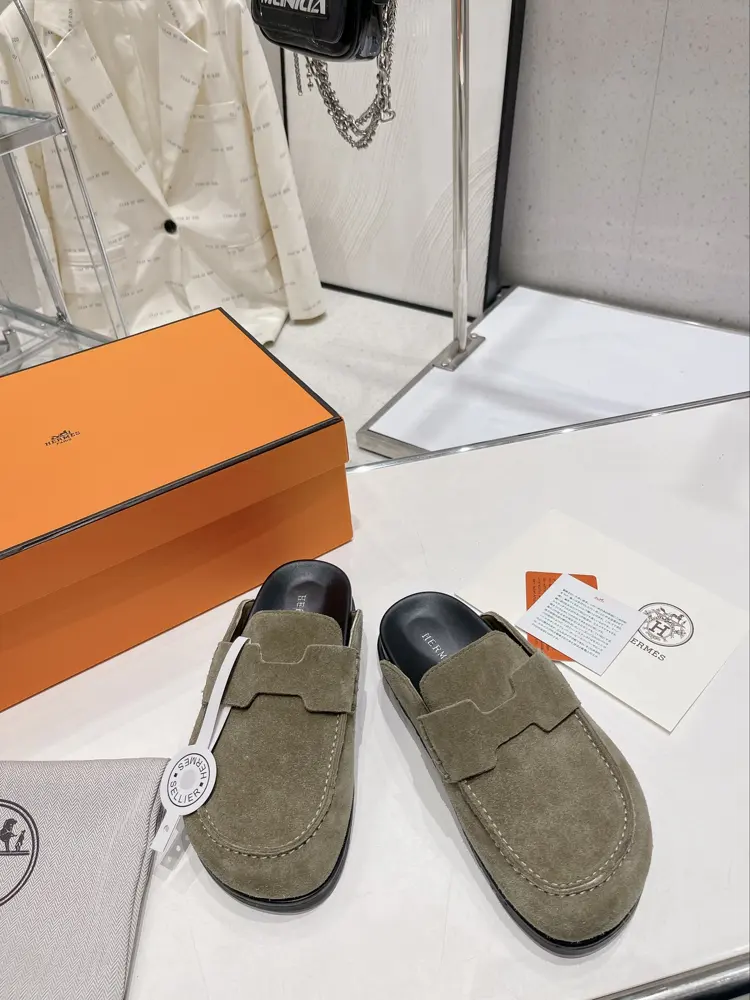 Hermes Muller half-slip closed-toe Birkenstock slippers. The fat head is ugly and cute. You