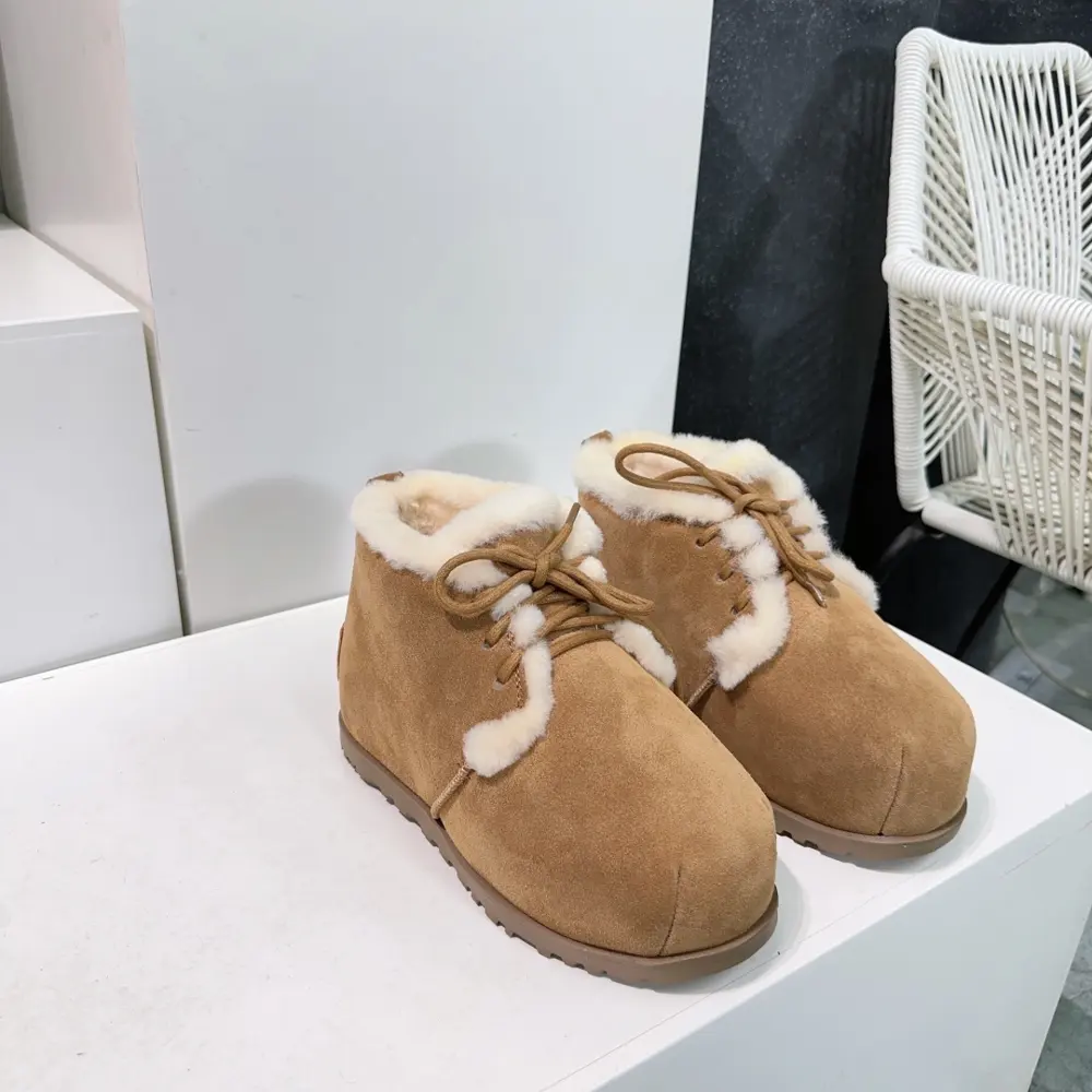 UGG autumn and winter furry snow boots leather and fur warm bread loafers