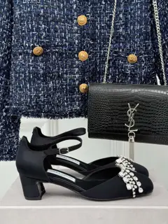Jimmy Choo|Jimmy Choo 25ss Early Spring New Rhinestone Thick Heel Hollow Sandals
