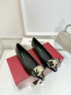 Salvatore Ferragamo Big Buckle Big Bow Square Toe Mary Jane Shoes