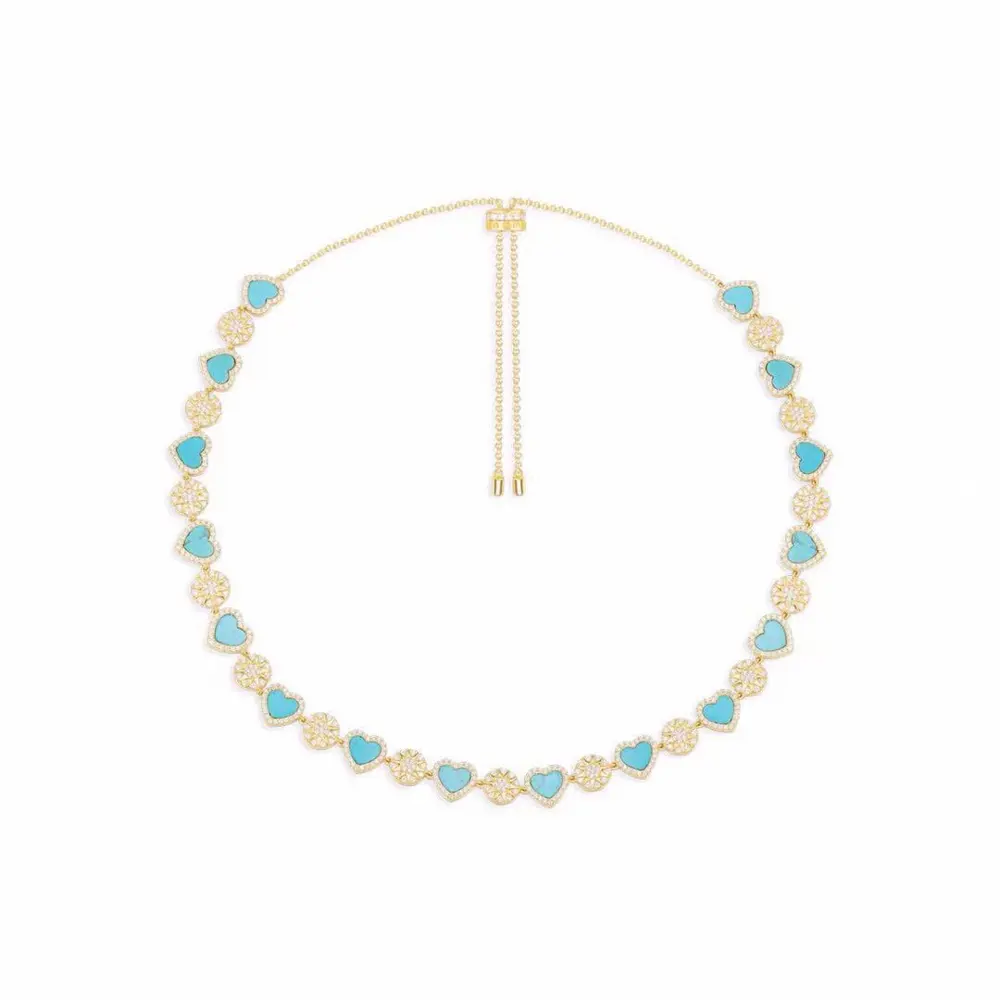Apm monaco sky blue heart circle diamond sun necklace