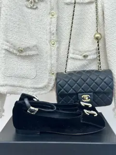Chanel Bow Double C Rhinestone Mary Jane Shoes~