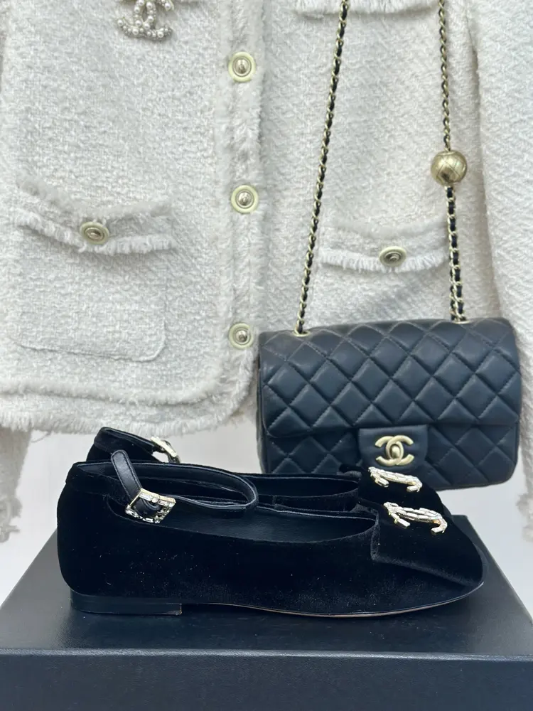 Chanel Bow Double C Rhinestone Mary Jane Shoes~
