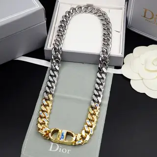 Dior CD blue sky and white cloud enamel CD buckle necklace