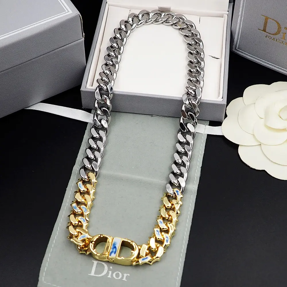 Dior CD blue sky and white cloud enamel CD buckle necklace
