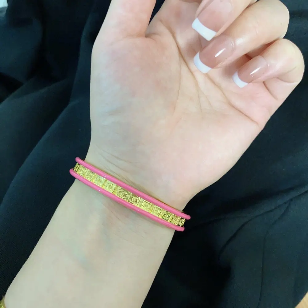 Chanel double C logo engraved dragon fruit color bracelet