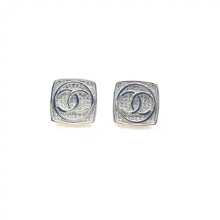 Chanel white gold square earrings