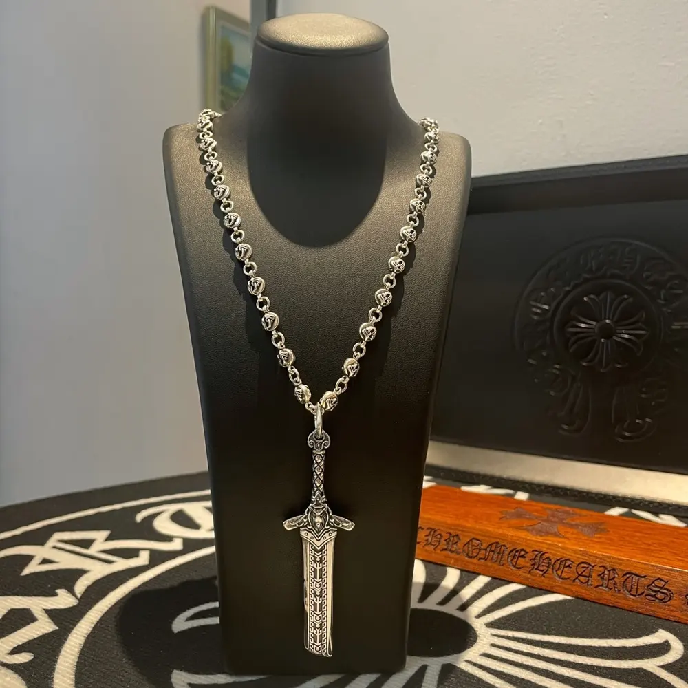 Chrome Hearts Classic retro necklace Sword pendant Concave and convex shapes with different