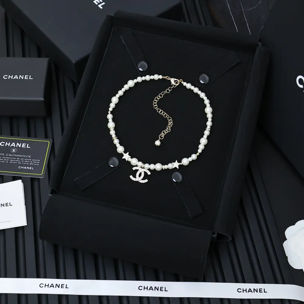 Chanel Star Pearl Double C Pendant Pearl Necklace