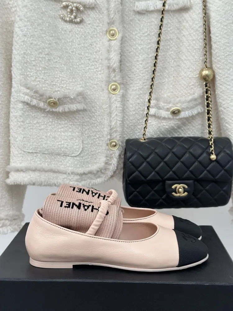 Chanel Double C Colorblock Sock Ballet Mary Jane Shoes