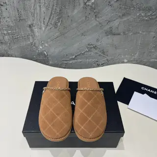 Chanel diamond chain Sheep lining flat bottom half-slippers