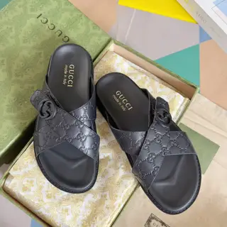 Gucci Double G Presbyopic Flip Flops Cross Sandals Thick Sole Slippers Beach Shoes