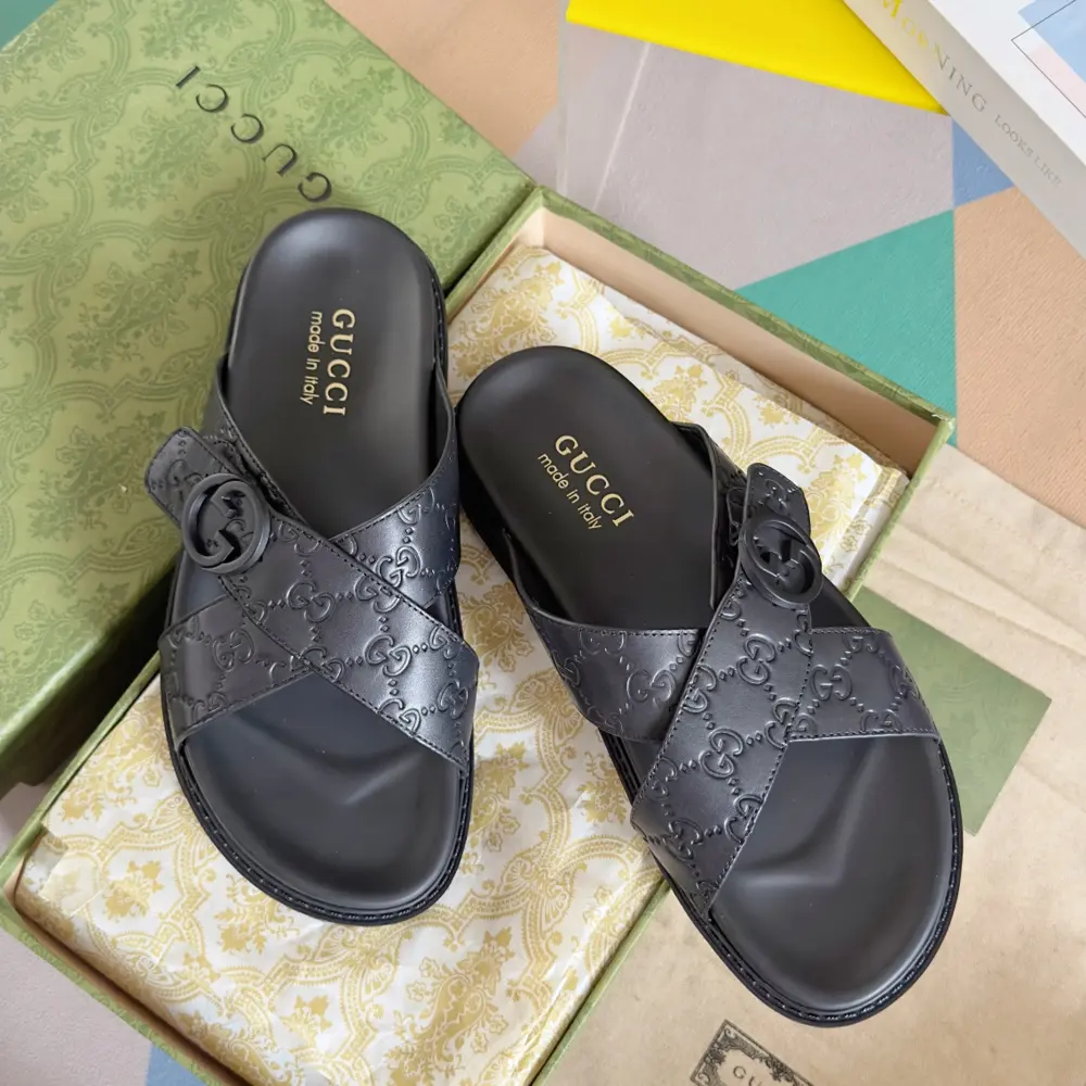 Gucci Double G Presbyopic Flip Flops Cross Sandals Thick Sole Slippers Beach Shoes