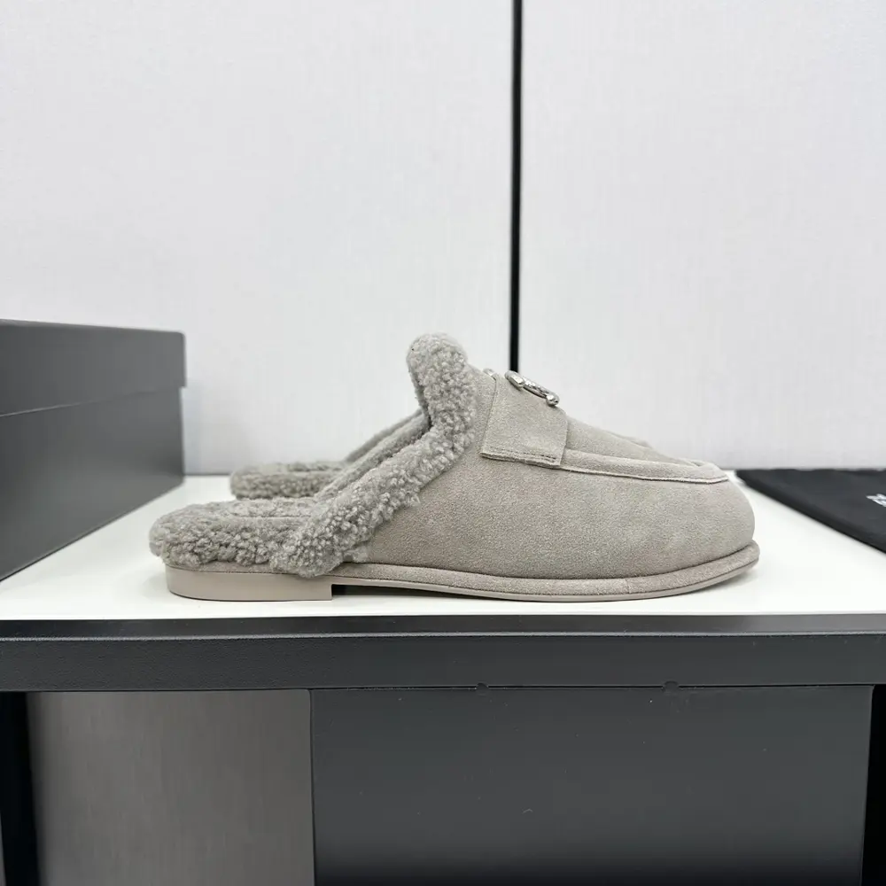 Chanel furry loafers