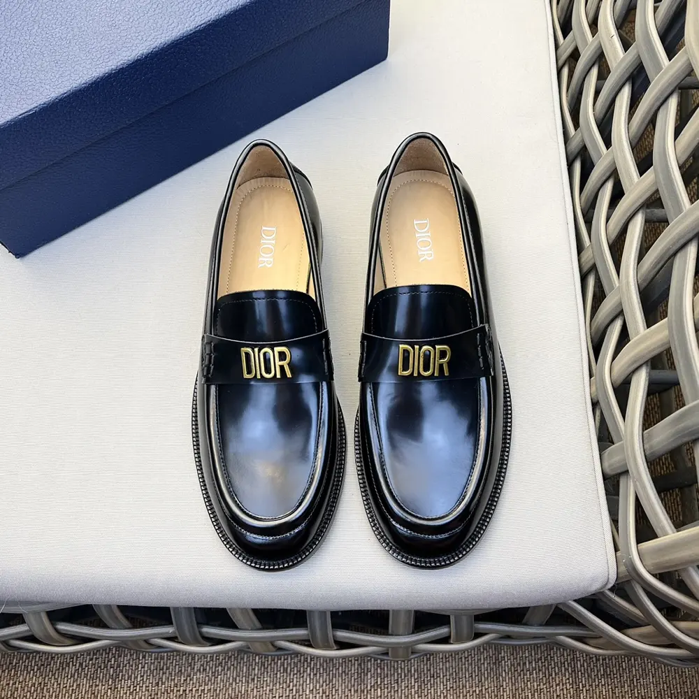 Dior formal leather loafers | Crafted from smooth black cowhide | Dior Oblique logo on the