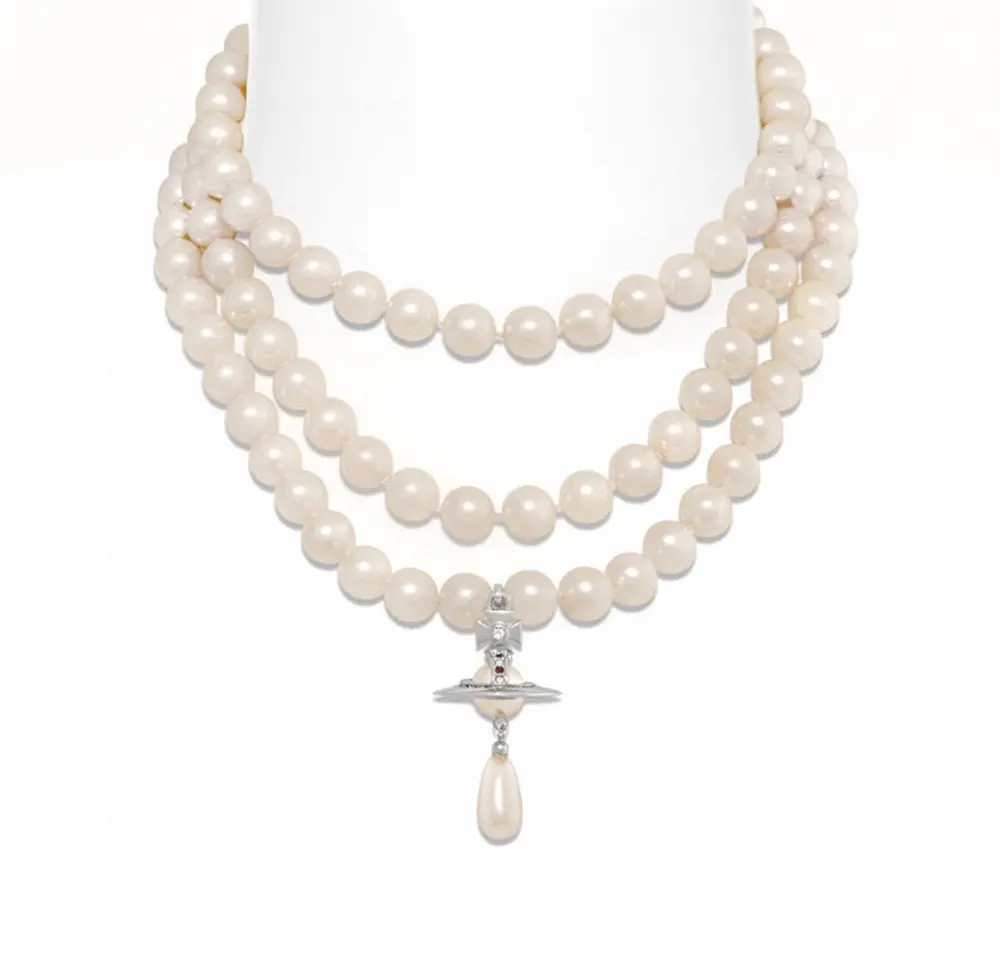Vivienne Westwood Empress Dowager Cixi teardrop pendant three-layer pearl necklace
