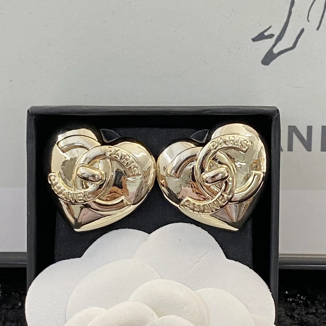 Chanel vintage metal heart earrings
