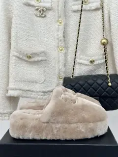 Chanel|Chance classic big double C furry half slippers