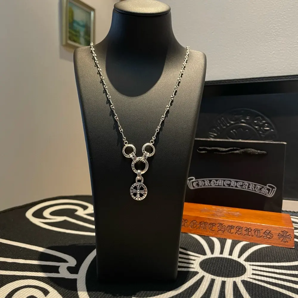 Chrome Hearts Classic Vintage Bamboo Necklace Triple Ring Pendant