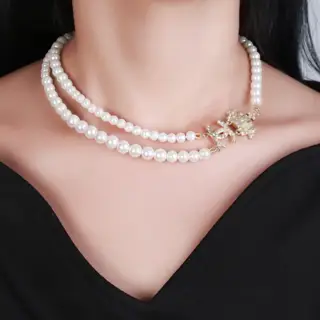 Chanel Double C Pearl Crown Necklace