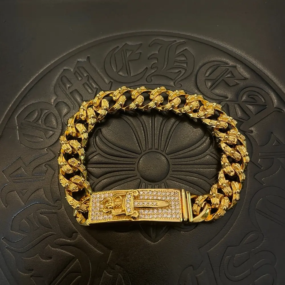 Chrome Hearts classic cross twisted sword full diamond bracelet
