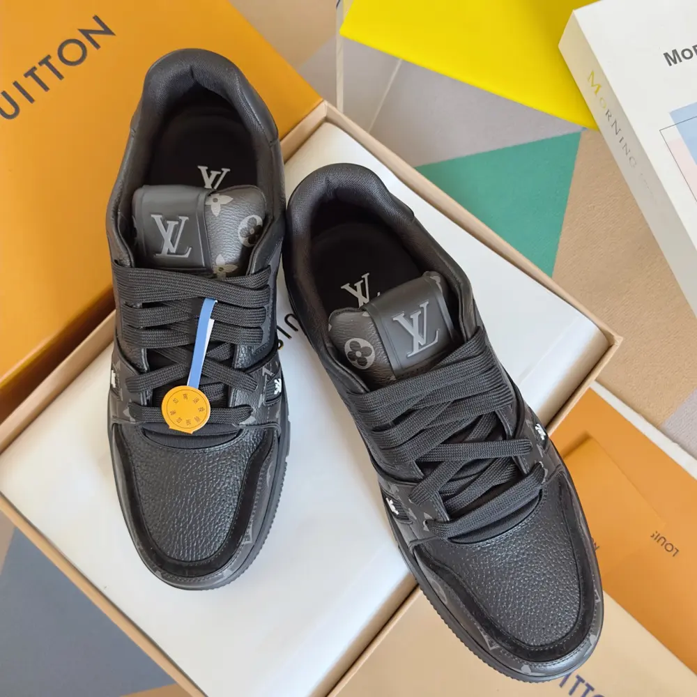 Louis Vuitton Trainer sneakers use grained cowhide leather to interpret the inspiration of