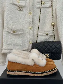 Chanel Double C Flap Fur Shoes