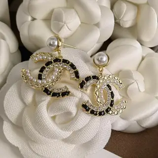 Chanel Crystal Pearl Leather Stud Earrings