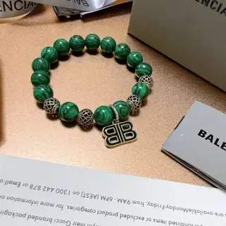 Balenciaga natural malachite bracelet Thai silver style