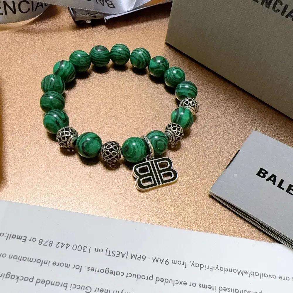 Balenciaga natural malachite bracelet Thai silver style