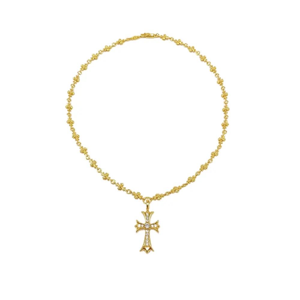 Chrome Hearts gold-plated diamond cross necklace