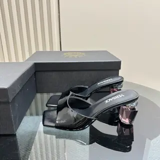 Versace Milan Fashion Show Transparent Perfume Crystal Chunky Heel High Heel Sandals