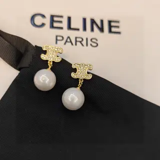 Celine Swarovski crystal diamond tassel pearl earrings