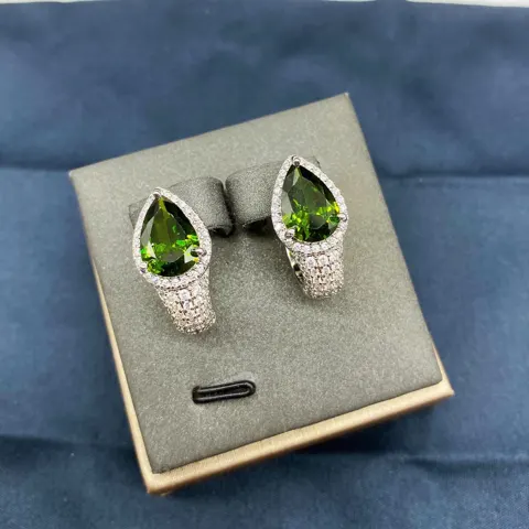 Apm monaco khaki pear-shaped zircon small silver earrings for girls high-end temperament