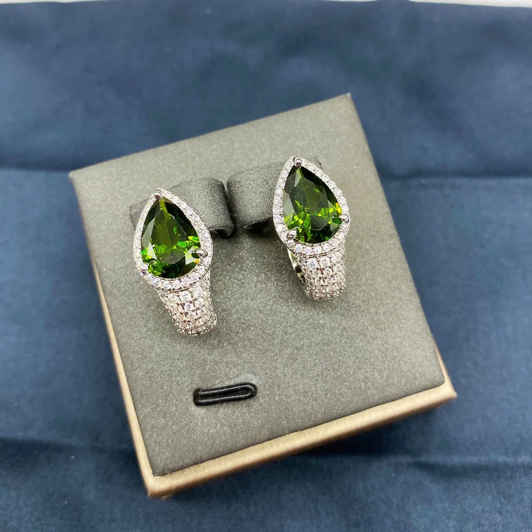 Apm monaco khaki pear-shaped zircon small silver earrings for girls high-end temperament