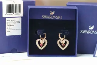 Swarovski new pink diamond heart double swan earrings