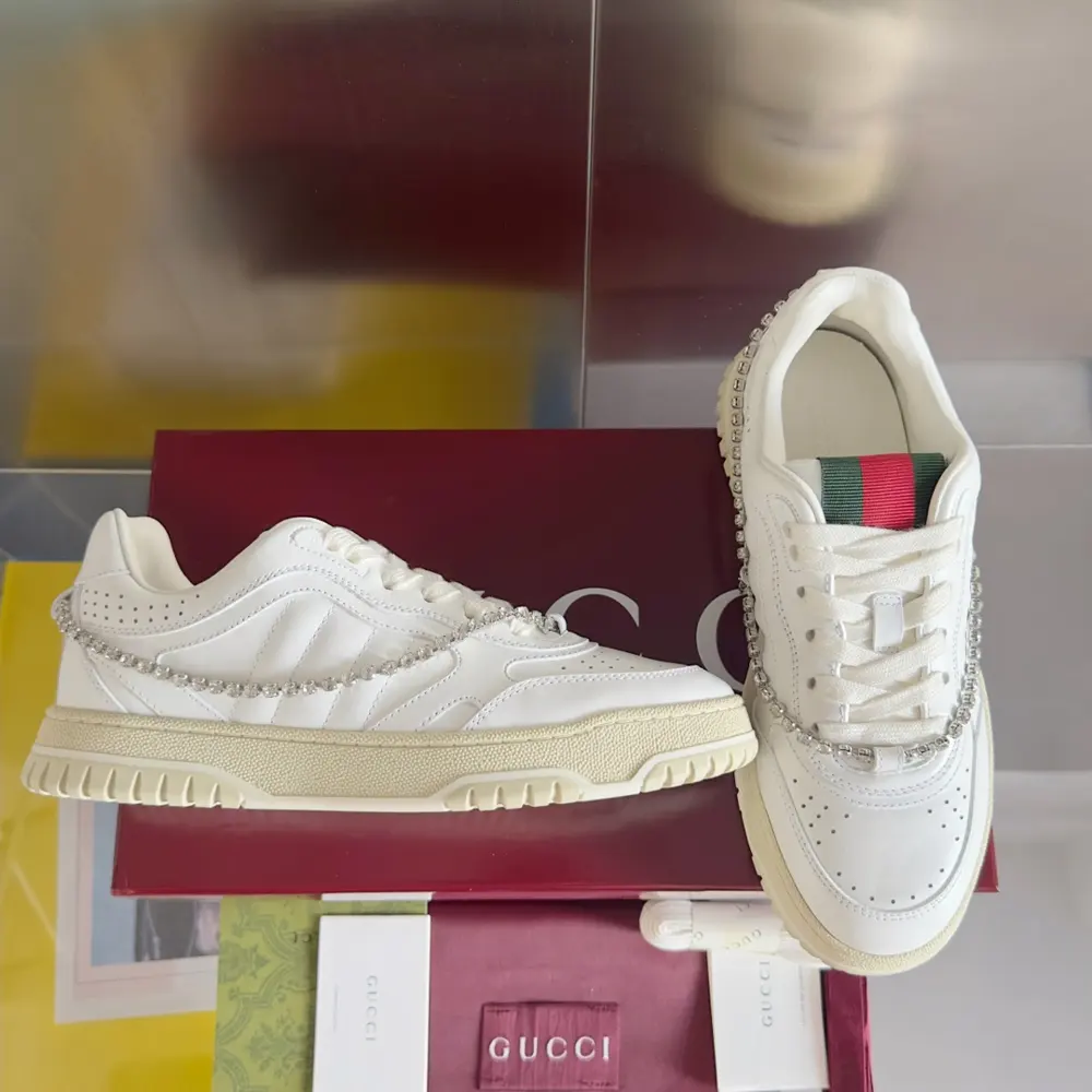 GUCCI Re-Web series couples chain rhinestones old flower leisure sports shoes skateboard