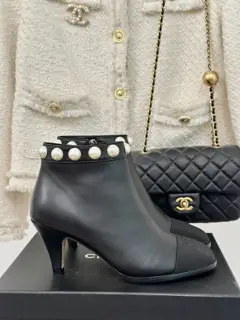 Chanel pearl high-heeled boots