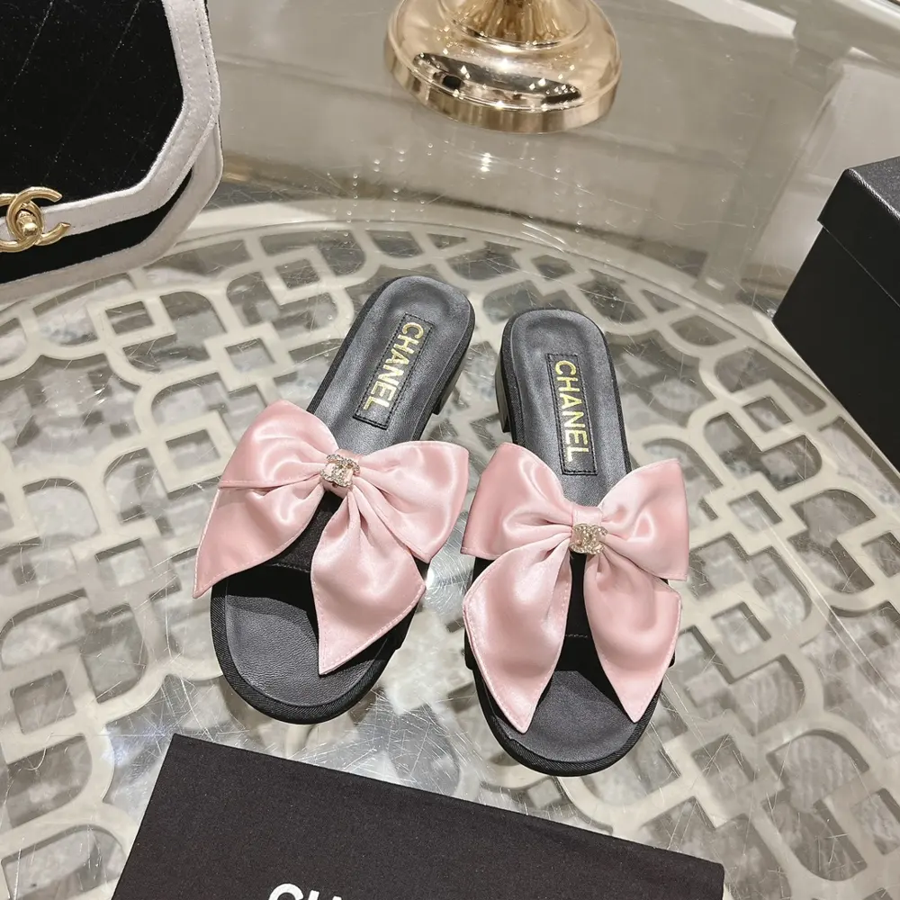 Chanel Oversized Bow Double C Flat Slippers