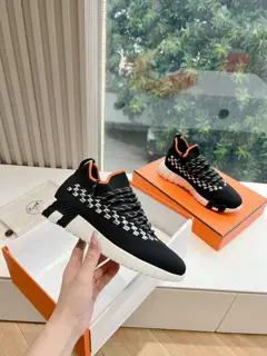 Hermès couple sneakers original knit + Napa calfskin splicing suede