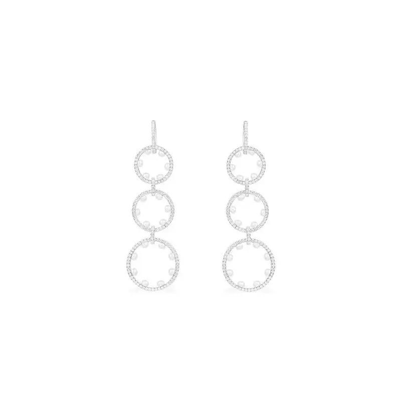 Apm monaco long pavé hoop pearl earrings