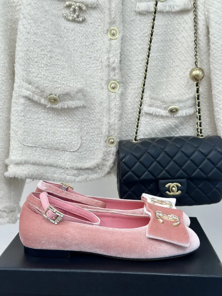 Chanel Bow Double C Rhinestone Mary Jane Shoes~