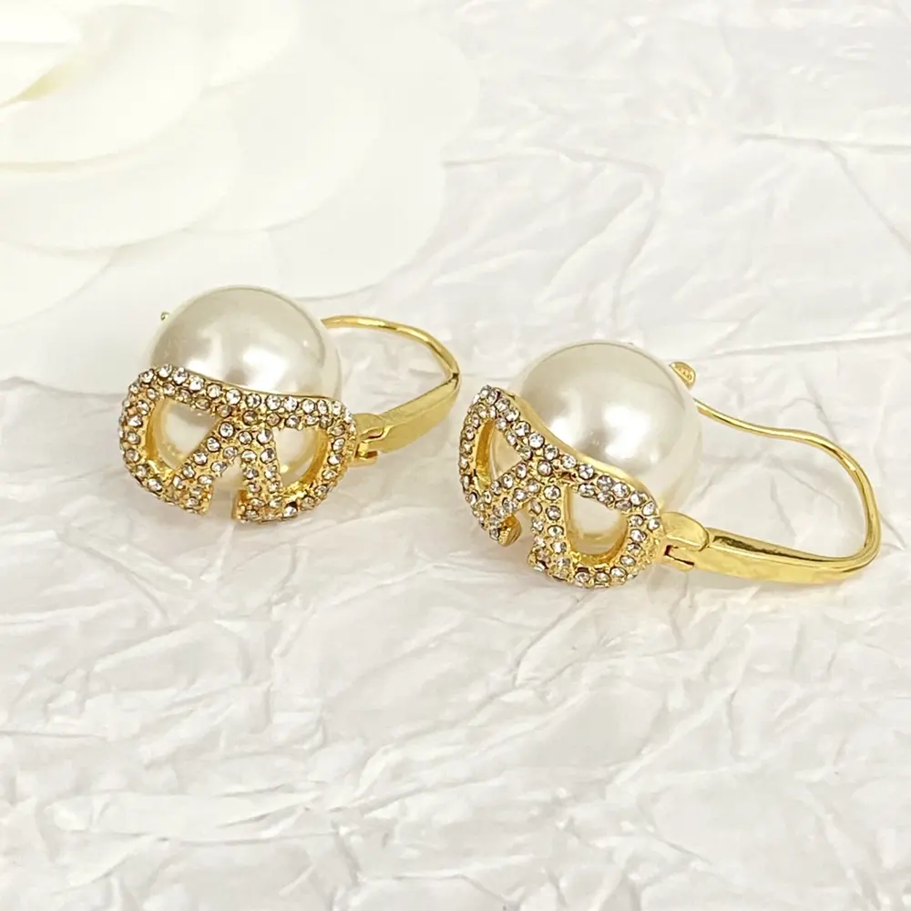 Valentino full diamond rivet pearl earrings