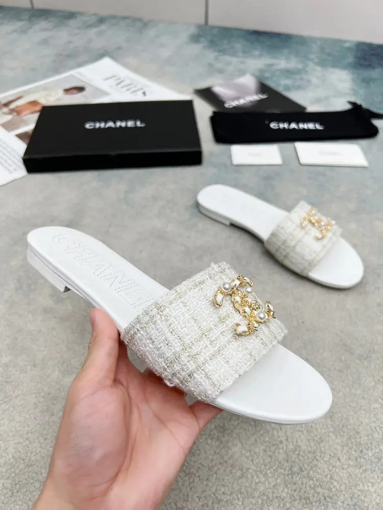 Chanel slippers with original logo~
