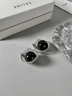 celine silver earrings with black beads