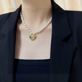 Chanel Double C Pearl Heart Necklace