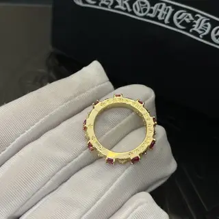 Chrome Hearts Classic Yellow Gold Pink Diamond Cross Ring